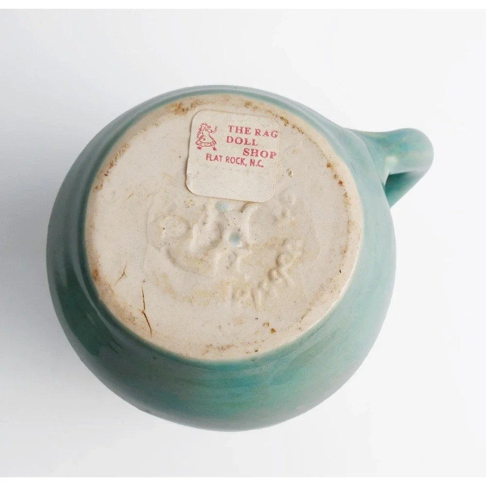 Pisgah Forest Pottery Vintage Creamer Sugar Set Blue-Green Glaze North Carolina